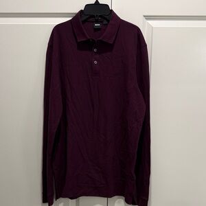 Boss Men's Deep Purple Long Sleeve Polo Shirt